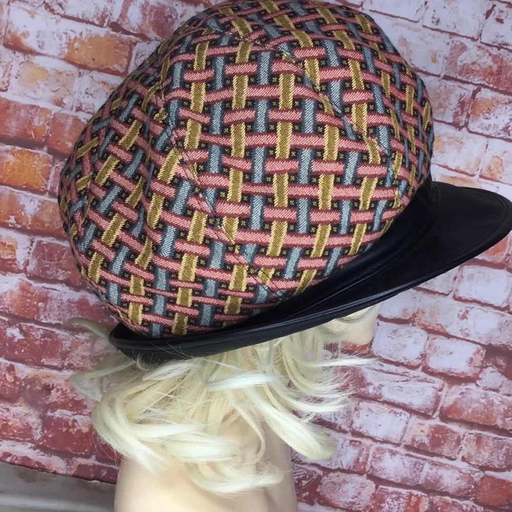 Vintage Textured Colorful Whimsical Bucket Hat with Leather Brim